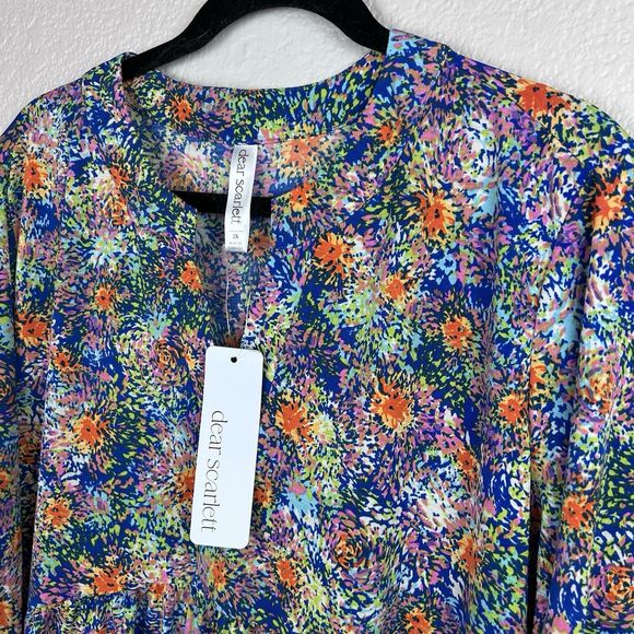 Dear Scarlett Women's Lizzy Babydoll 3/4 Sleeve Top Multicolor Fireworks 2X - Picture 3 of 8